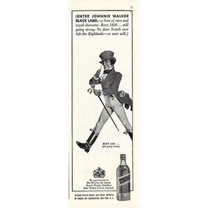 Johnny Walker Black Label Scotch Whiskey ADVERT 1950s Vintage Print Ad 9 inch Ta